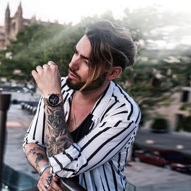 Men Slim Fit Muscle Casual Trendy Vertical Striped Shirt - Slim&Shine