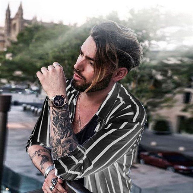 Men Slim Fit Muscle Casual Trendy Vertical Striped Shirt - Slim&Shine