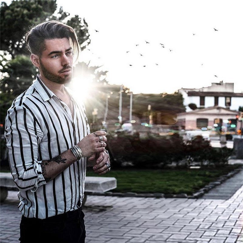 Men Slim Fit Muscle Casual Trendy Vertical Striped Shirt - Slim&Shine