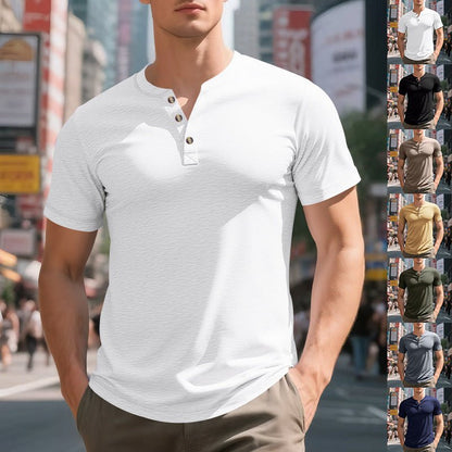 Muscle Bamboo Retro Henley Shirt Short Sleeve - Slim&Shine