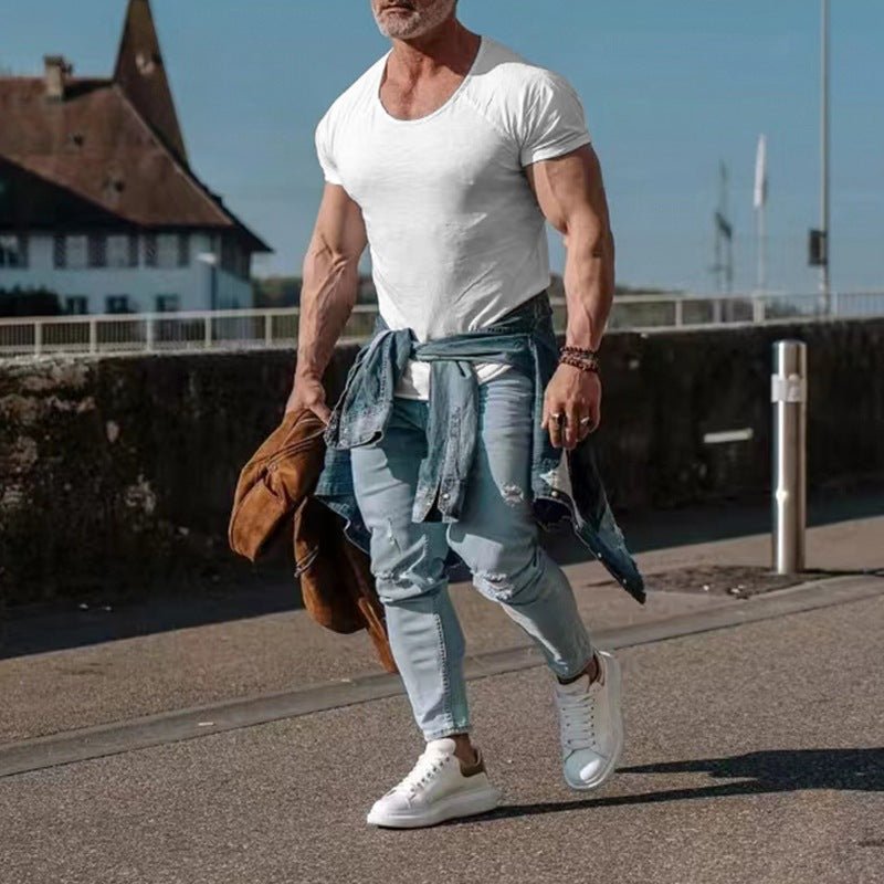 New Muscle Fitness Short Sleeve T-Shirt Men's Casual Sports - Slim&Shine