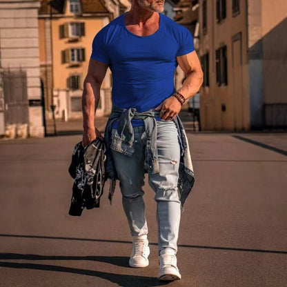 New Muscle Fitness Short Sleeve T-Shirt Men's Casual Sports - Slim&Shine