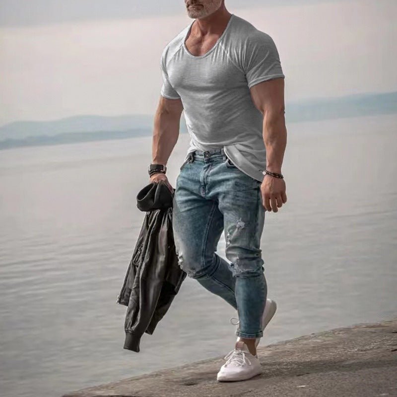 New Muscle Fitness Short Sleeve T-Shirt Men's Casual Sports - Slim&Shine