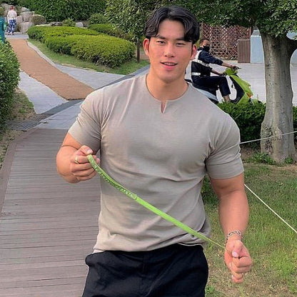 Summer V - neck Short - sleeved Men's Muscle Fitness T-shirt - Slim&Shine