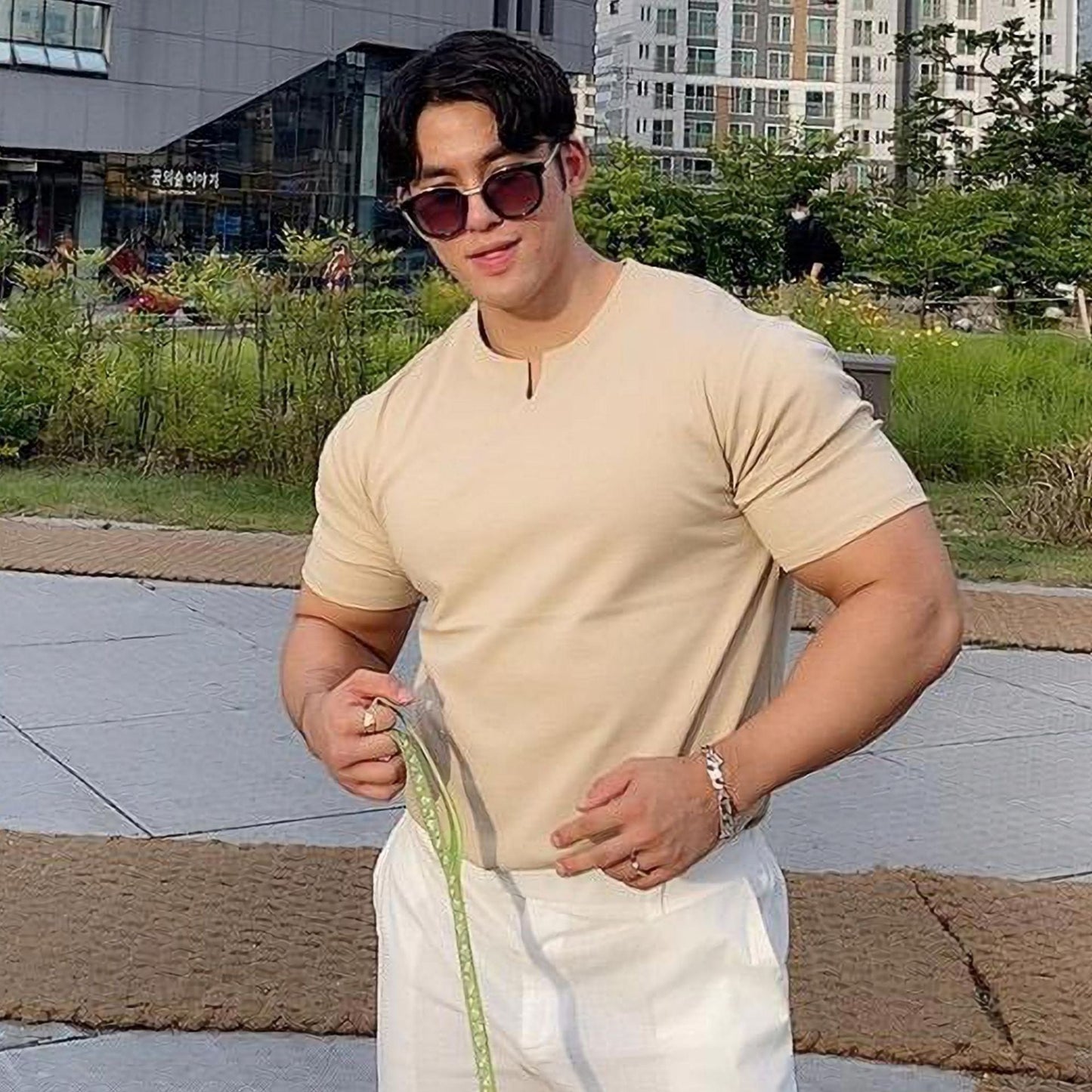 Summer V - neck Short - sleeved Men's Muscle Fitness T-shirt - Slim&Shine