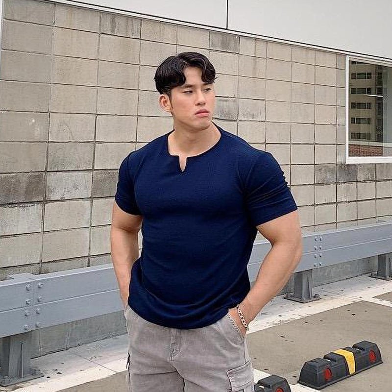 Summer V - neck Short - sleeved Men's Muscle Fitness T-shirt - Slim&Shine