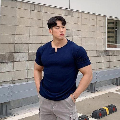 Summer V - neck Short - sleeved Men's Muscle Fitness T-shirt - Slim&Shine