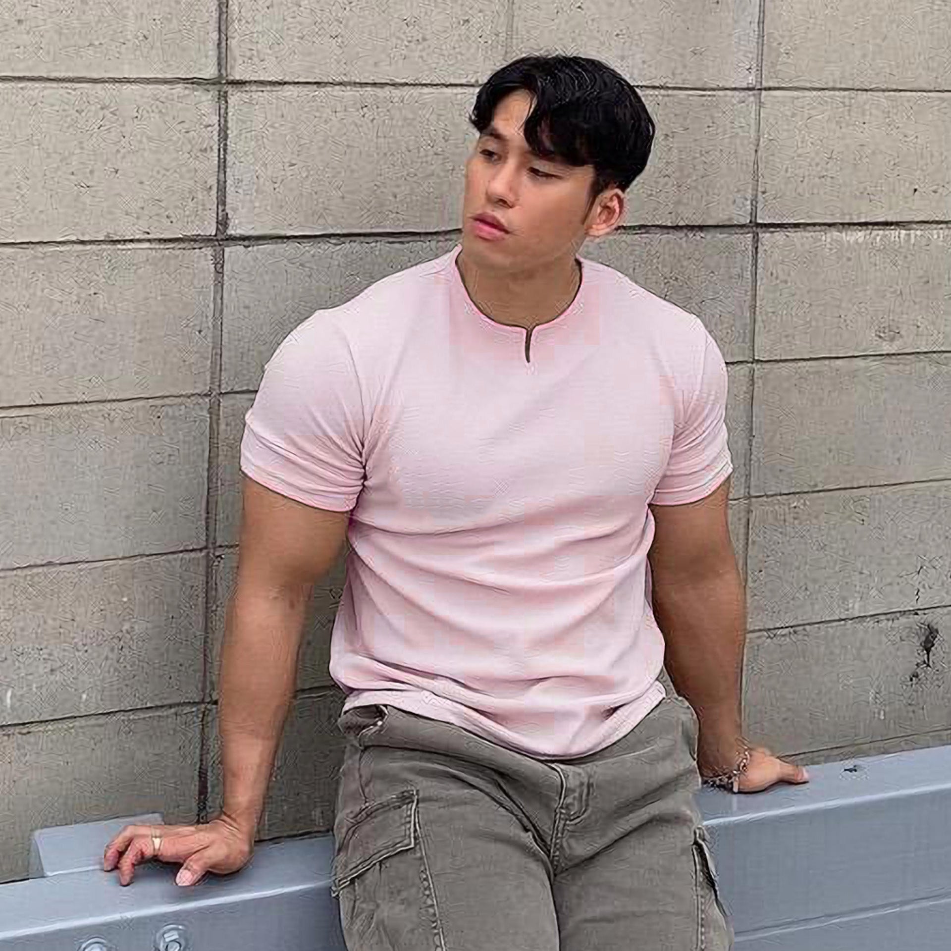 Summer V - neck Short - sleeved Men's Muscle Fitness T-shirt - Slim&Shine