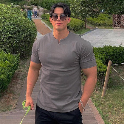 Summer V - neck Short - sleeved Men's Muscle Fitness T-shirt - Slim&Shine