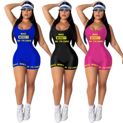 Women Casual Sports Jumpsuit Summer Sleeveless Vest Letter Print Bodysuits Sexy Fitness Fashion Rompers One Piece Outfits - Slim&Shine
