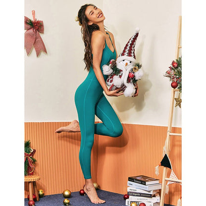 Yoga Jumpsuits Double Thin Shoulder Strap Cross Back Sport Bodysuits With PadsStretchy - Slim&Shine